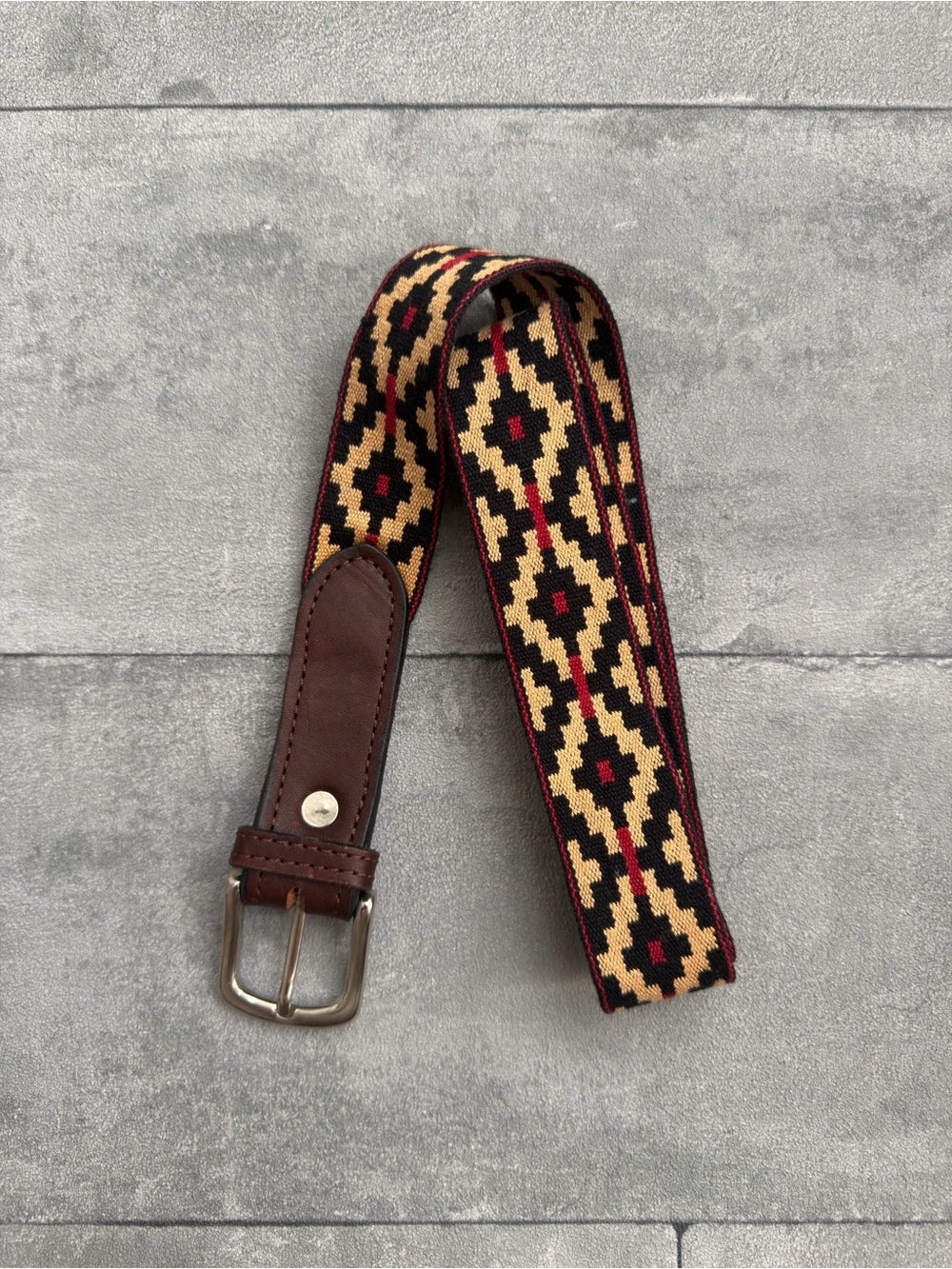Vintage Argentine Polo Belt suede w Guarda Pampa geometric pattern frame